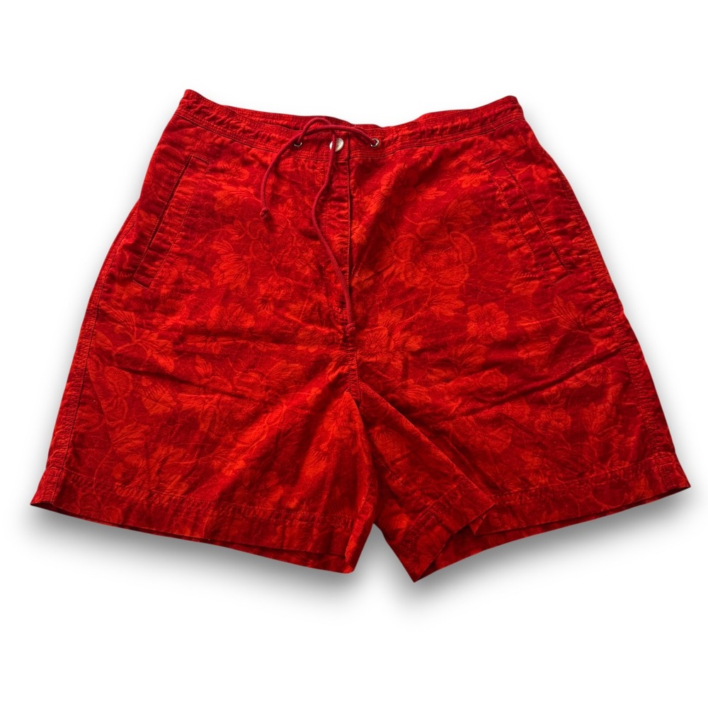 Lauren Ralph Lauren Red Floral Damask Cotton Drawstring Shorts Womens 8